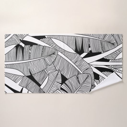 白黒エキゾチックの植物とヤシの植物 バスタオル (バスタオル)