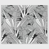 白黒エキゾチックの植物とヤシの植物 ラッピングペーパー (フラット)