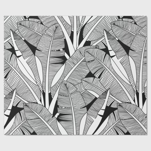 白黒エキゾチックの植物とヤシの植物 ラッピングペーパー (フラット)