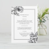 白黒エッチングされたフローラ結婚の情報カード 招待状 (スタンド正面)