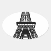 白黒エッフェルタワーパリフランスアートアートワーク 楕円形シール (正面)