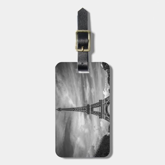 白黒エッフェルタワーパリフランス ラゲッジタグ (正面縦)