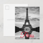 白黒エッフェルタワーパリヨーロッパトラベル インビテーションポストカード (正面/裏面)