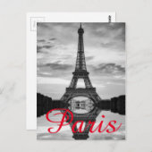 白黒エッフェルタワーパリラブシティトラベル ポストカード (正面/裏面)