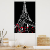 白黒エッフェルタワーinパリのアートワーク ポスター (キッチン)