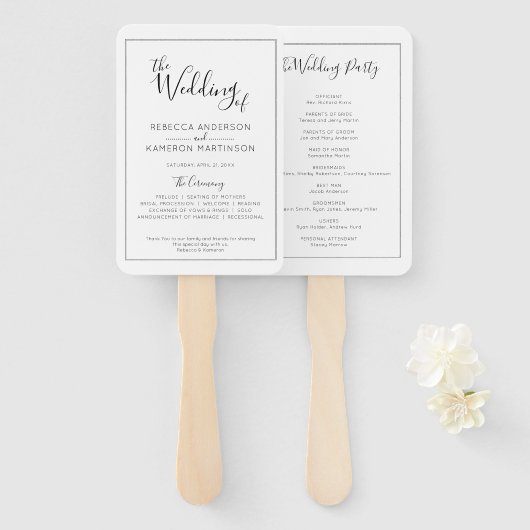 白黒エレガシンプルントウェディングプログラム ハンドファン (正面&裏面)