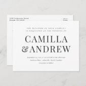 白黒エレガモダンントウェディング招待状 ポストカード (正面/裏面)