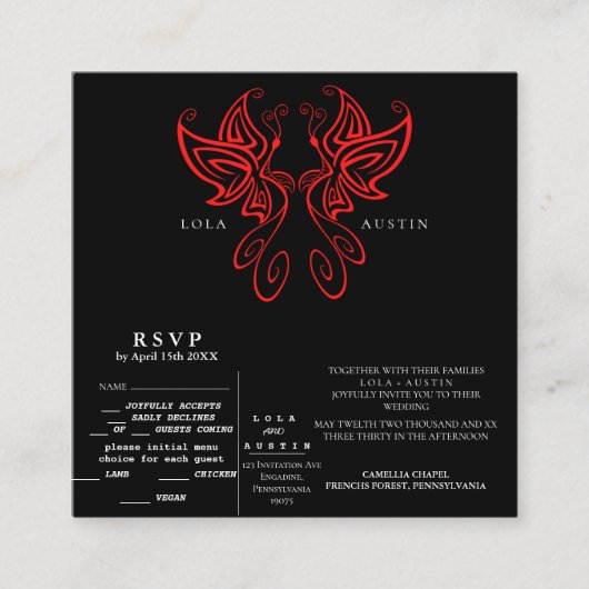 白黒エレガンスモダンズ結婚の赤がすべて エンクロージャーカード (正面)