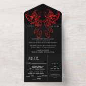 白黒エレガンスモダンズ結婚の赤がすべて オールインワン招待状 (内側)