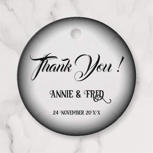 白黒エレガンスモダン結婚式の引き出物ラベル フェイバータグ (正面)