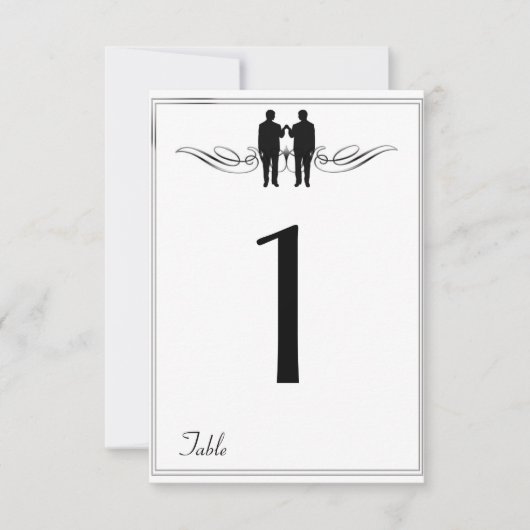 白黒エレガンス結婚グルームのテーブル番号 招待状 (正面)
