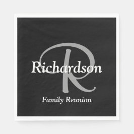 白黒エレガントとシルバーグレイモノグラムの スタンダードランチョンナプキン