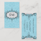 白黒エレガントとブルーヴィンテージダマスク 名刺 (正面/裏面)