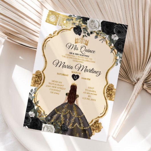 白黒エレガントと金ゴールドフローラミクリンズ 招待状