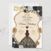 白黒エレガントと金ゴールドフローラミクリンズ 招待状 (正面)