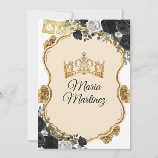 白黒エレガントと金ゴールドフローラミクリンズ 招待状 (裏面)