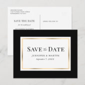 白黒エレガントと金ゴールド結婚式の日付を保存 案内ポストカード (正面/裏面)