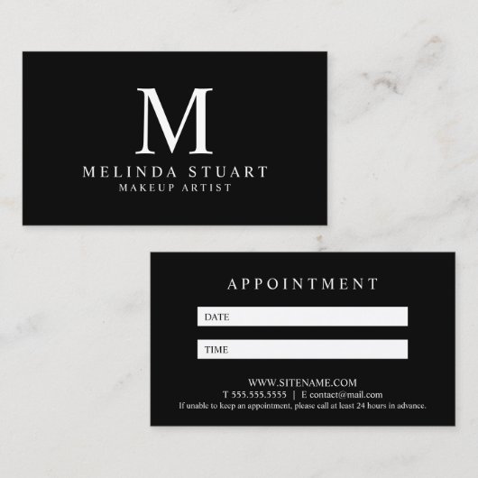 白黒エレガントなアポイントメント 予約カード (正面/裏面)
