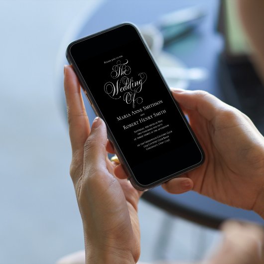 白黒エレガントなウェディングスクリプト 招待状