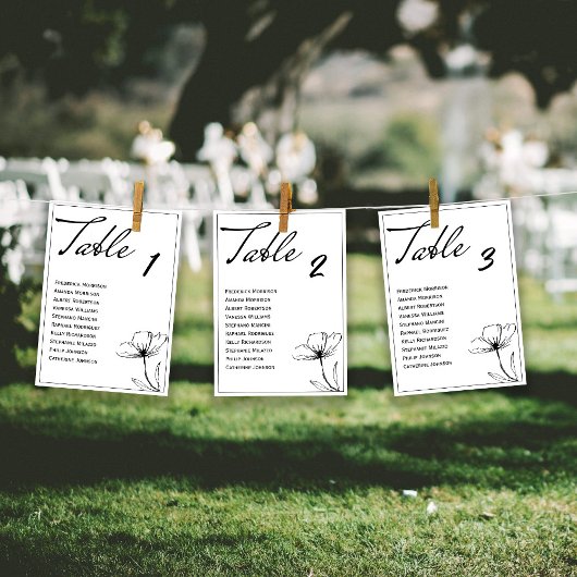 白黒エレガントなウェディングテーブルシーティングカード 招待状