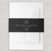 白黒エレガントなウェディングボタニカル離れ 招待状ベリーバンド