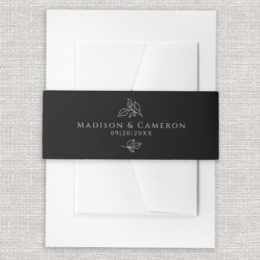 白黒エレガントなウェディングボタニカル離れ 招待状ベリーバンド