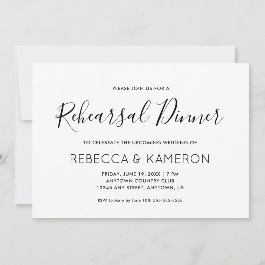 白黒エレガントなウェディングリハーサルディナー 招待状 (正面)