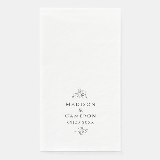 白黒エレガントなウェディング葉の名前と日付 (正面)