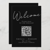 白黒エレガントなウェディングQRコード座席表 (正面/裏面)
