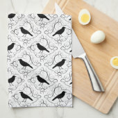 白黒エレガントなカラスパターン キッチンタオル (四つ折り)