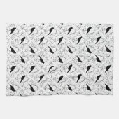 白黒エレガントなカラスパターン キッチンタオル (横)