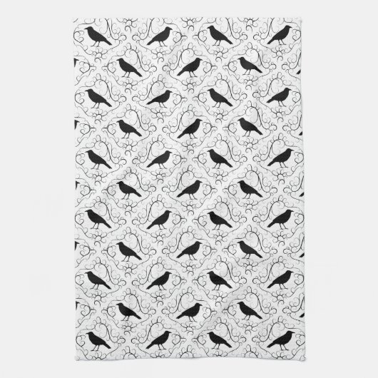 白黒エレガントなカラスパターン キッチンタオル (縦)