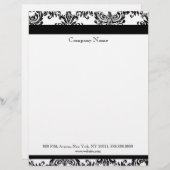 白黒エレガントなダマスク織レターヘッド レターヘッド (正面/裏面)