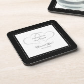 白黒エレガントな結婚式ハート永遠の愛 コースター (左側)