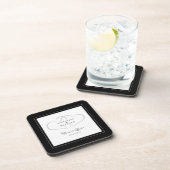 白黒エレガントな結婚式ハート永遠の愛 コースター (右側)