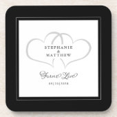 白黒エレガントな結婚式ハート永遠の愛 コースター (正面)