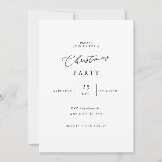 白黒エレガントのクリスマスシンプルパーティー 招待状 (正面)