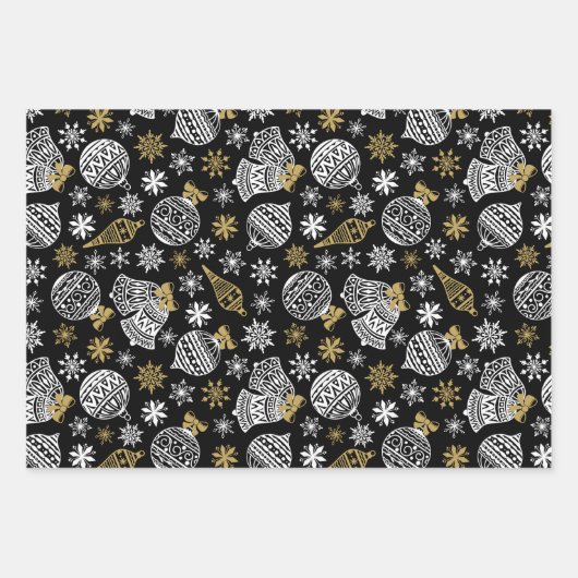 白黒エレガントのクリスマスラッピング紙 ラッピングペーパーシート (正面2)