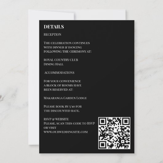 白黒エレガントのシンプルすべて結婚の 招待状 (裏面)