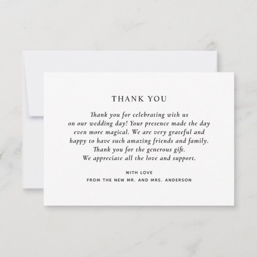 白黒エレガントのシンプル清浄結婚写真 サンキューカード (裏面)