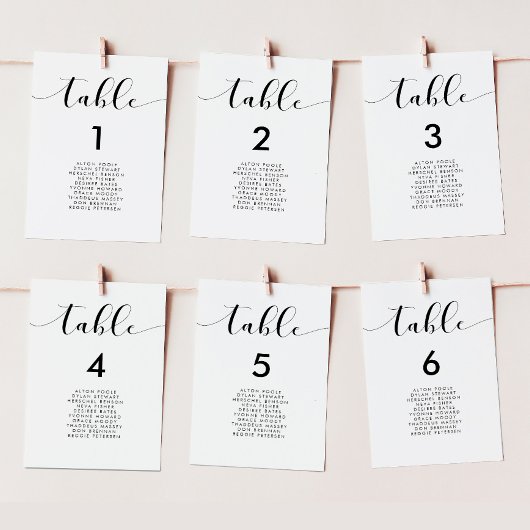 白黒エレガントのシー結婚ティング・チャート・カード テーブルナンバー