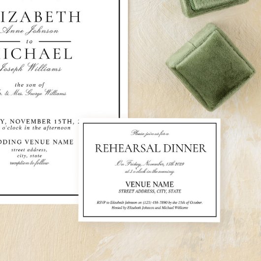 白黒エレガントのスクリプクラシックト・リハーサル エンクロージャーカード