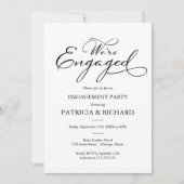 白黒エレガントのスクリプト婚約パーティ 招待状 (正面)