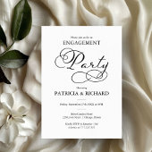 白黒エレガントのスクリプト婚約パーティ 招待状