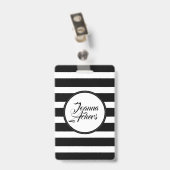 白黒エレガントのストライプ バッジ (クリップ付き裏面)