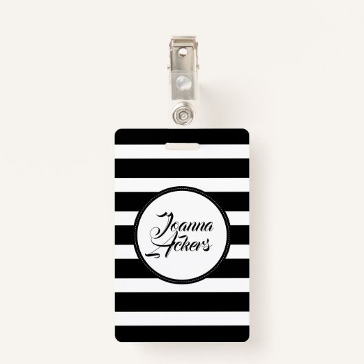 白黒エレガントのストライプ バッジ (裏面クリップ)