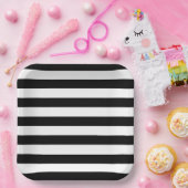 白黒エレガントのストライプ ペーパープレート (パーティー)