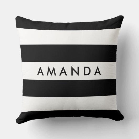 白黒エレガントのストライプ-名前をカスタマイズ クッション (裏面)
