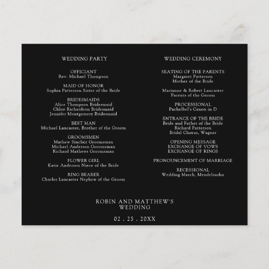 白黒エレガントのタイムラ結婚イン、プログラム (裏面)