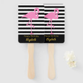 白黒エレガントのフラミンゴにピンクのフラストライプミンゴ ハンドファン (正面&裏面)